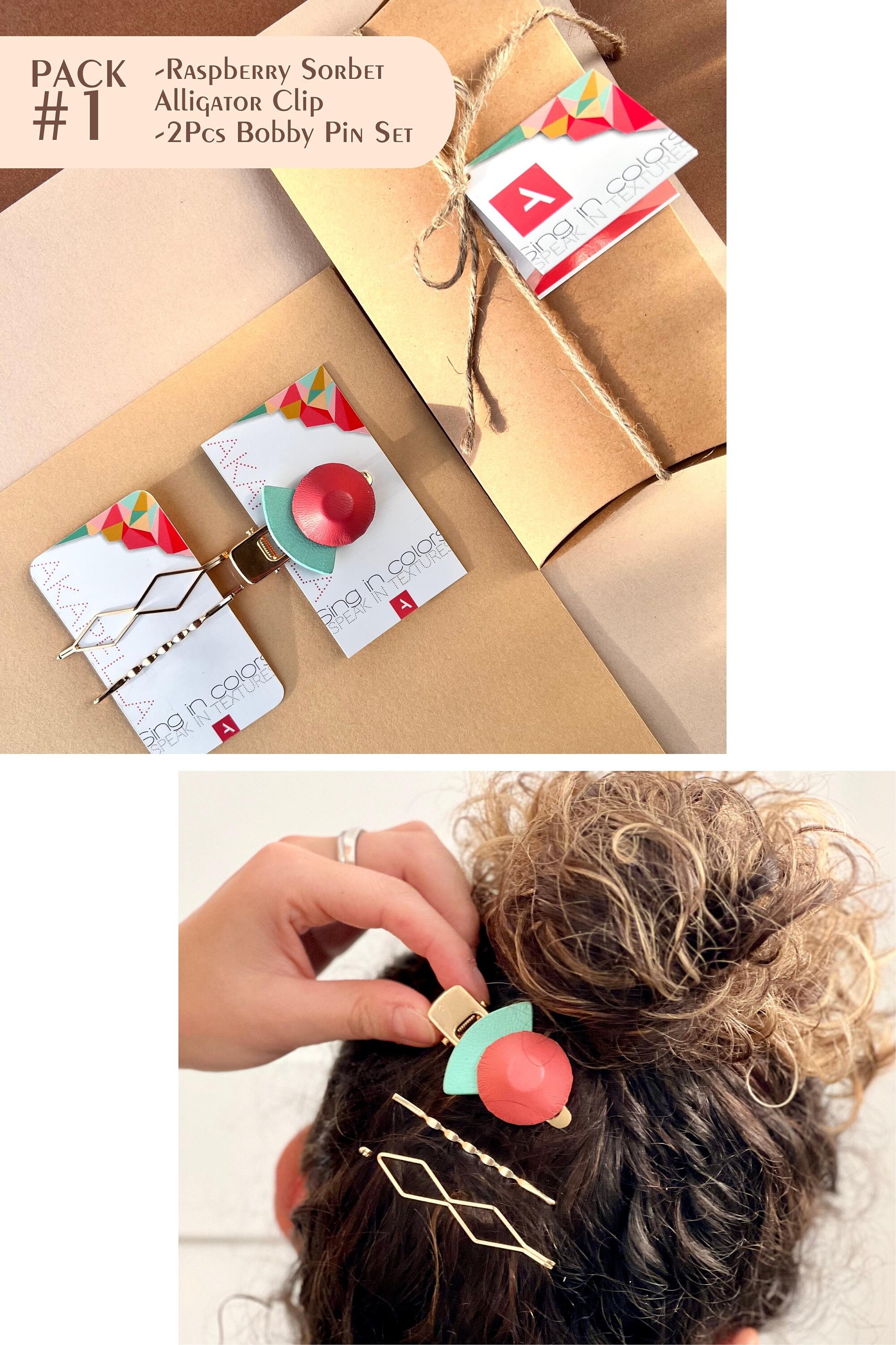 3 Sets Recycled Leather Bobby-pins 3 Leather Rose Bobby Pins, Summer Hair Flower Accessory Red  main image 3