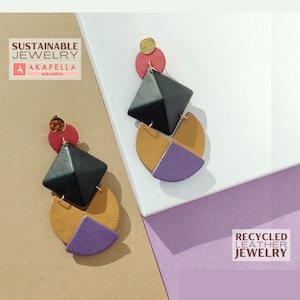 Oversized Earrings, Round African Earrings, Multi Color Leather Earrings, Boho, Multicolored Funky Earrings, Lightweight Statement Earrings