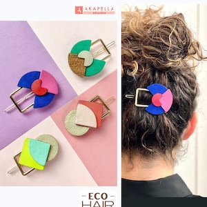 Geometric Hair Clip, Bright Neon Clip, RECYCLED Leather Barrette, Minimalist Barrette, Trend Hair Accessories, 70s Hair Barrette for Women