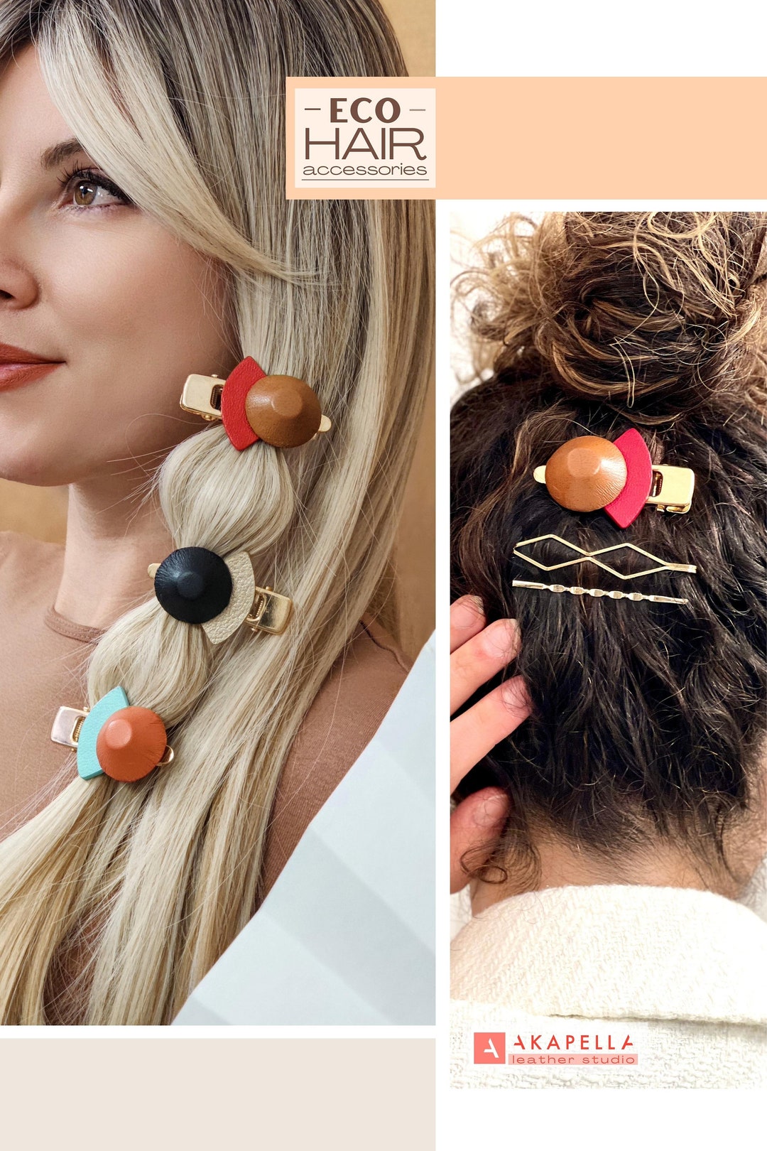3 Sets Recycled Leather Bobby-pins 3 Leather Rose Bobby Pins, Summer Hair Flower Accessory Red  main image 4
