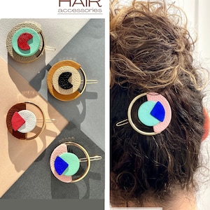 Circle Statement Hair Clip, Minimalist Barrette for Women, Eco Hair Clip Recycled Leather Hair Pin, Geometric Hair Clip Trend Hair Accessory