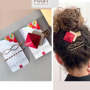 3PCS Geometric Hair Accessory Pack, Minimalist Hair Clip, Leather Gift, Leather Hair Pin, Leather Barrette for Women, Statement Hair Jewelry