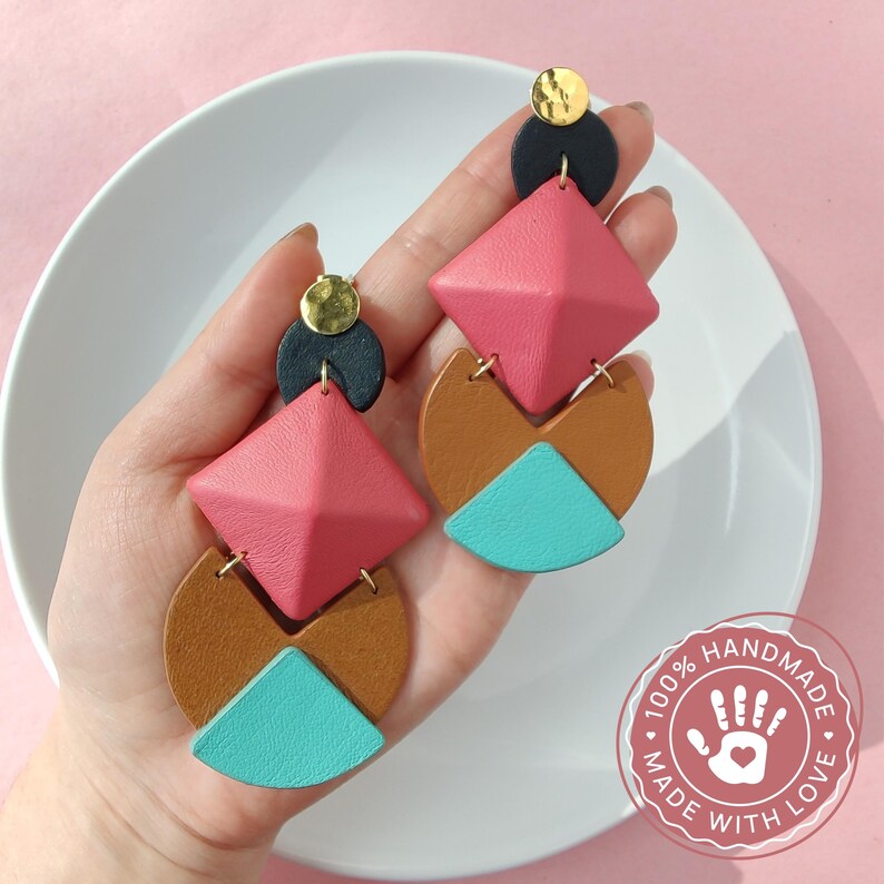 Big Funky Earrings RECYCLED Leather Earrings 70s Earrings Etsy