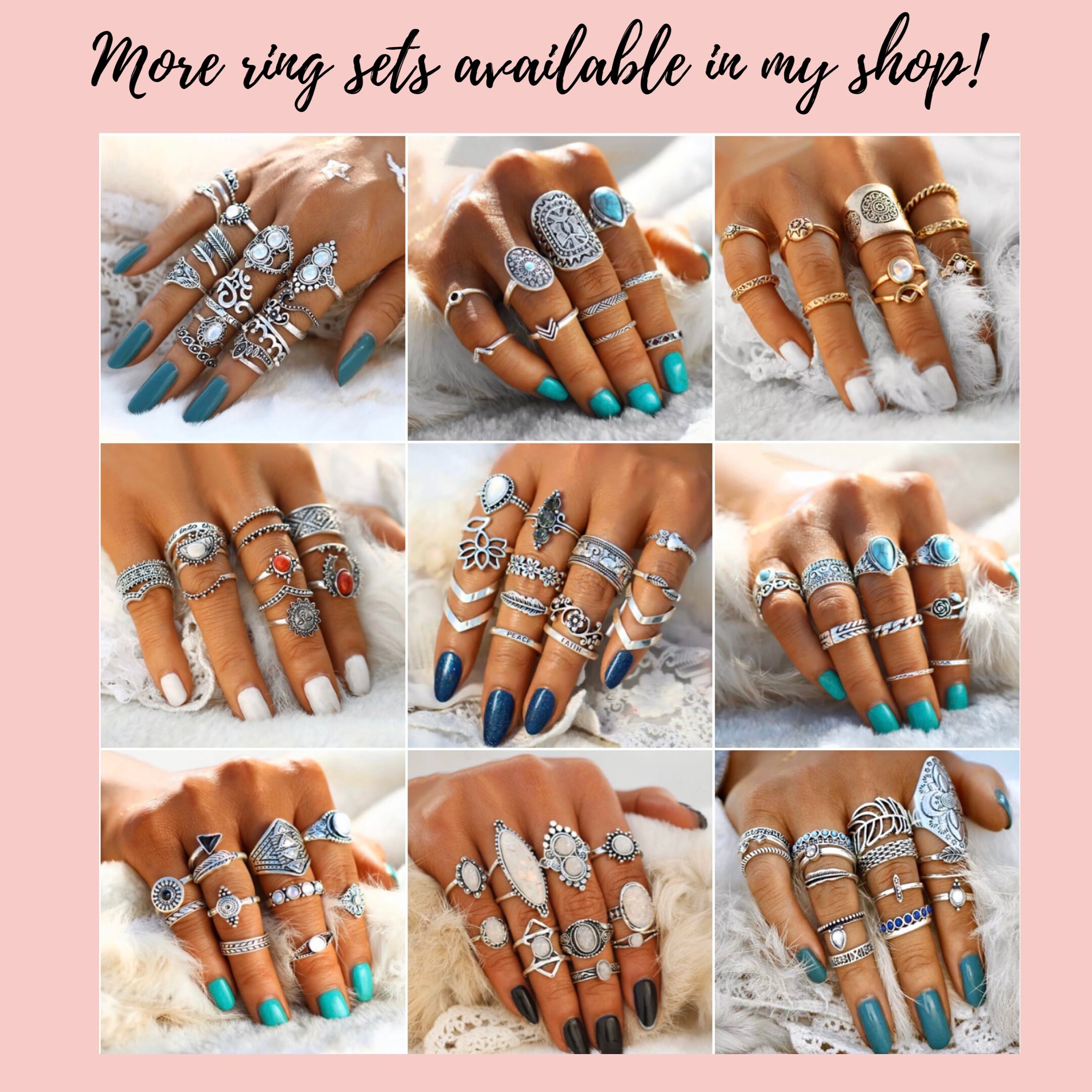 Boho Ring Set. Vintage Gold Indie Boho Ring Set. Bohemian Ring Etsy