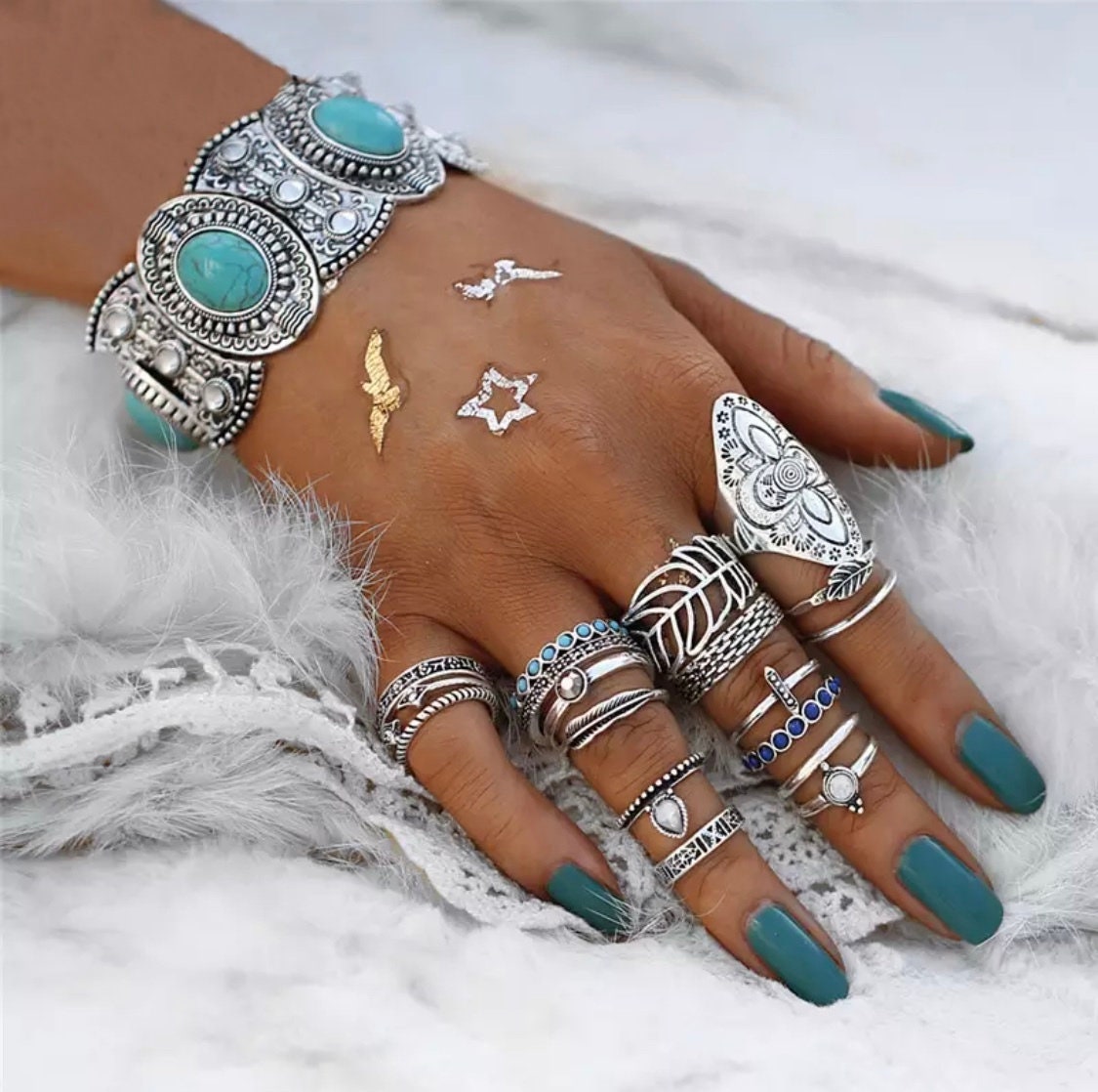 Vintage Boho Ring Set. Bohemian Ring Set. Bohemian Stack Ring Etsy