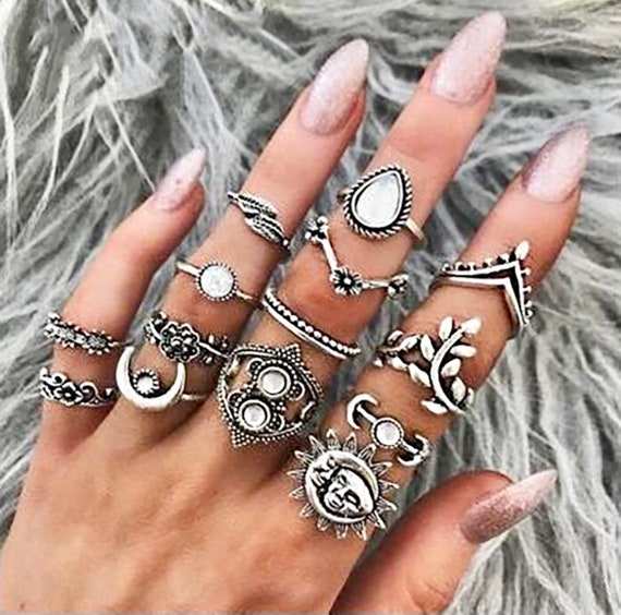 Boho ring set silver deals