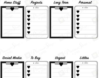 Classic Black B&W Heart iPad Clipboard To Do | Stickers | Planner Printable | To Do Clipboard | Happy Planner Sticker | INSTANT Download