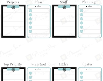 Classic Turquoise Teal iPad Flower To Do Clipboard | Stickers | Planner Printable | Happy Planner Sticker | INSTANT Download