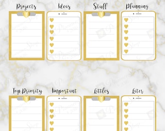 Gold Heart Marble Background iPad Clipboard To Do PLANNER Stickers | Printable |To Do Clipboard | Happy Planner Row Template |  Download