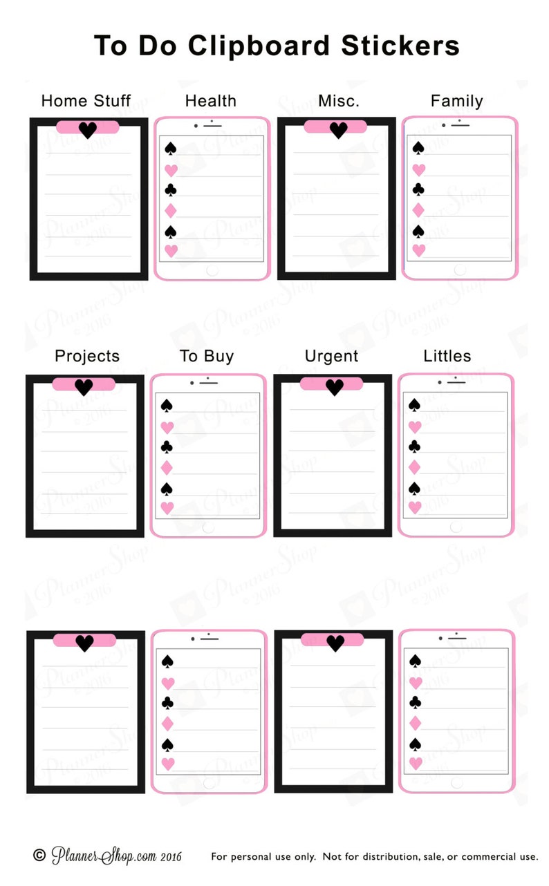 TO DO CLIPBOARD Planner Sticker Happy Planner Row Template Planner Printable Pink iPad iPhone Instant Download image 1