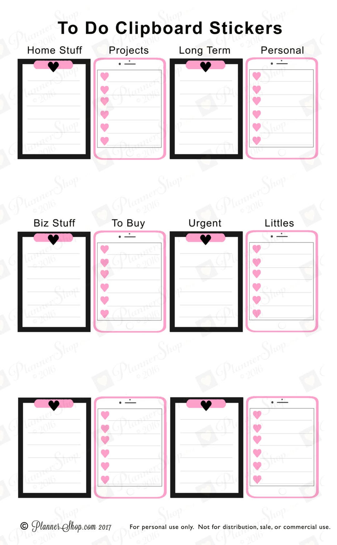 Printable Hot Pink Heart Stickers for Happy Planner Functional Printable  Sticker Classic Vertical 