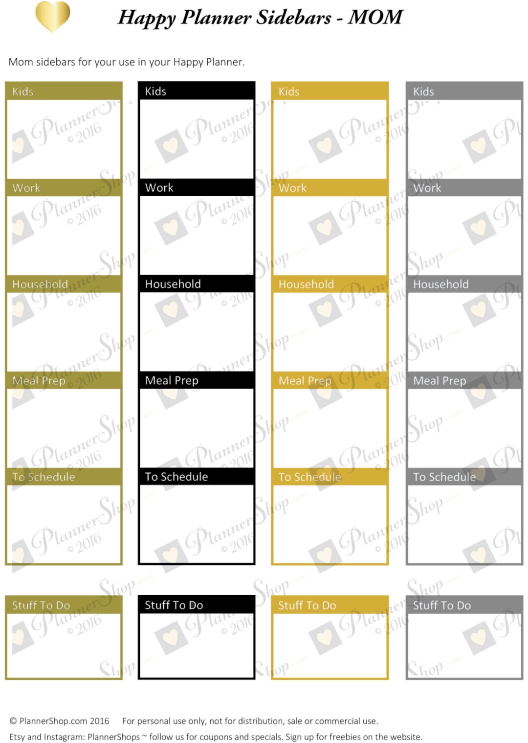 MOM SIDEBAR STICKERS - Neutrals | Functional Printable Sticker | Happy ...