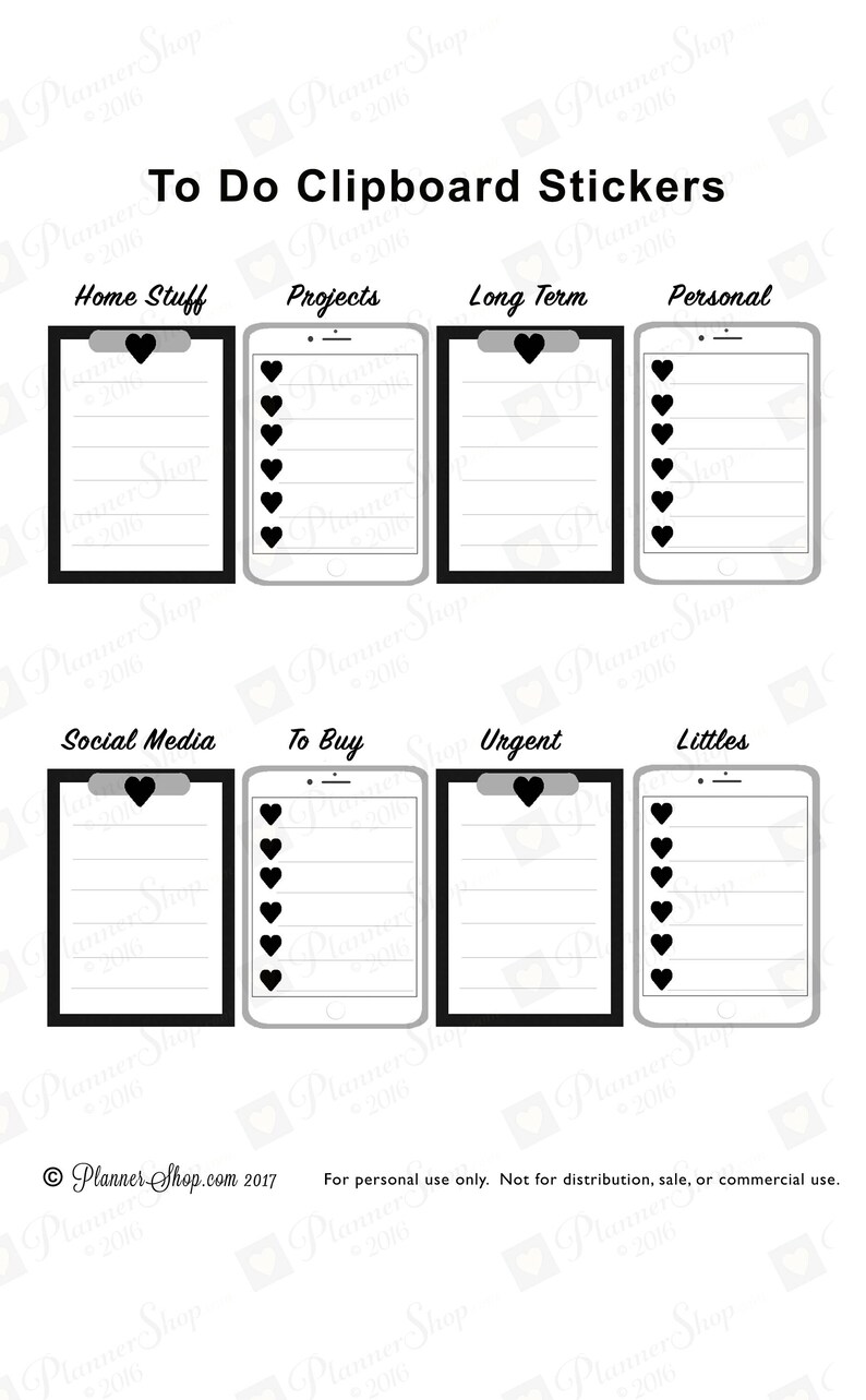 BIG Black HAPPY PLANNER Stickers B&amp;W Heart iPad Clipboard to Do Sticker ...