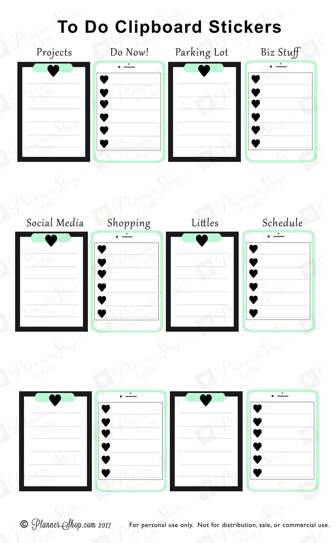 Classic Mint Green Heart iPad Clipboard to Do Stickers - Etsy