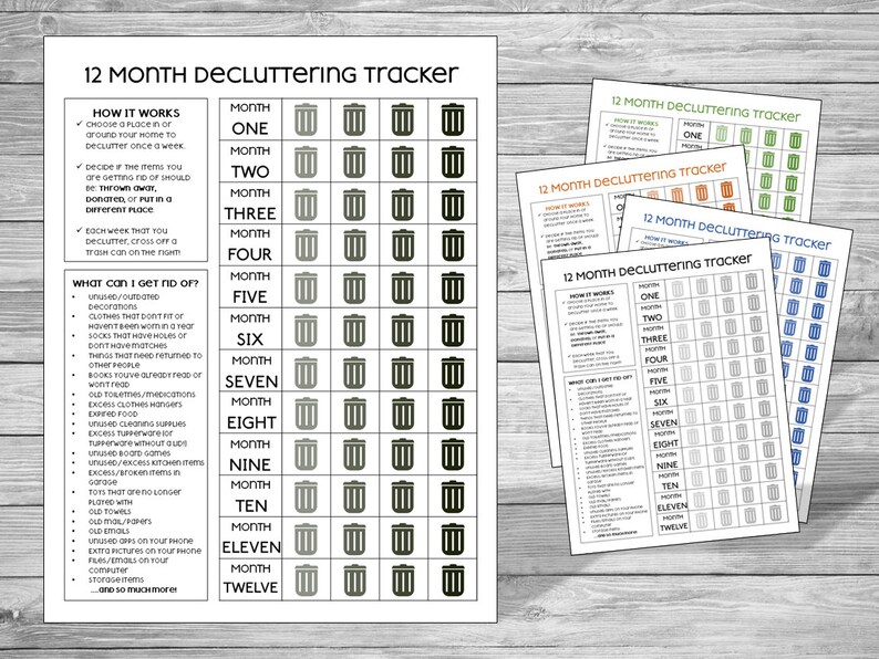 12 Month Decluttering Tracker Printable - Goal Tracker - Organize ...