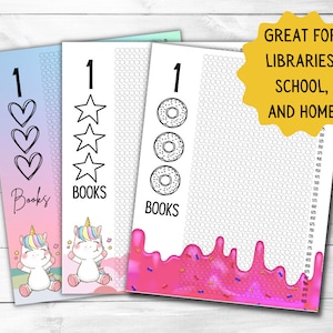 Printable 1000 Books Reading Trackers - Unicorns - Donuts - Library Program - Homeschool - School - Elementary - Preschool - Digital