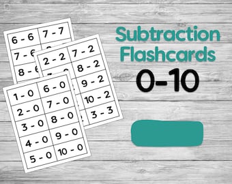 Subtraction Flashcards 0-10 - Printable - Instant Download - Elementary Flash Cards