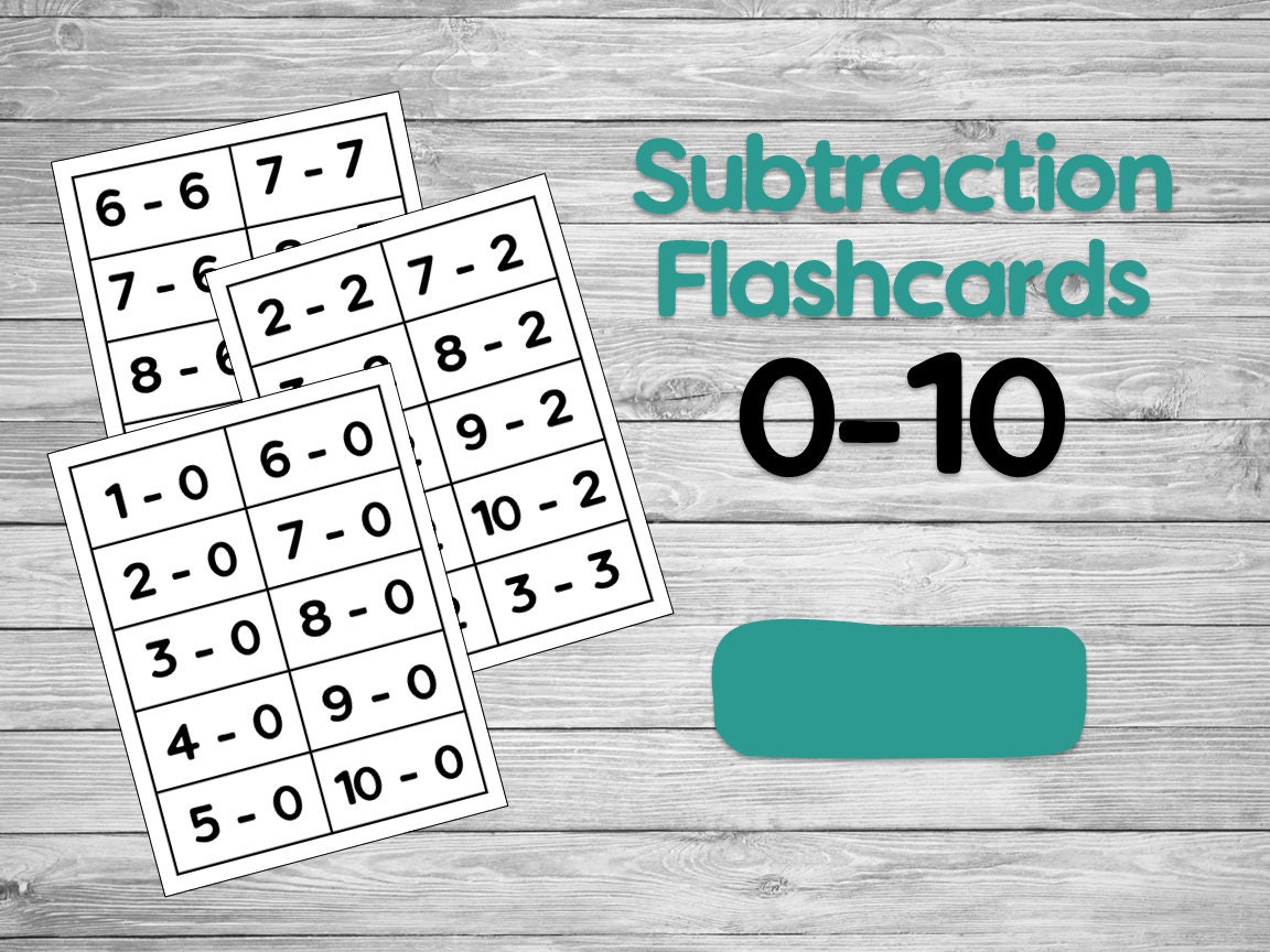 Subtraction Flashcards 0-10 Printable Instant Download - Etsy Canada