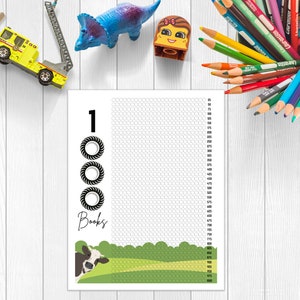 1000 Book Reading Tracker for Kids - Before Kindergarten - Preschool - Elementary - Farm - New Years - Cow - Goal