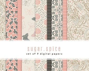 Sugar & Spice Scrapbook Paper: Ballerina Pinks, Earth Tones (Digital Download, 12x12 JPGs)