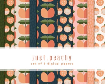 Just Peachy Digital Paper Collection {  Set of 9 } in Peach, Navy and Emerald