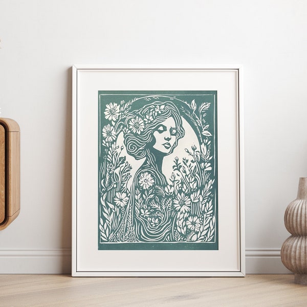 Testing Artist Proofs - AP - Spring Garden Goddess Block Print- Linocut Print - Art Nouveau - Linocut - Hand Carved - Hand Printed 11 x 14