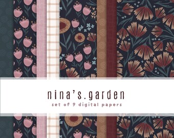 Nina's Garden Digital Paper Collection: Earth Tones (Set of 9) (JPG)