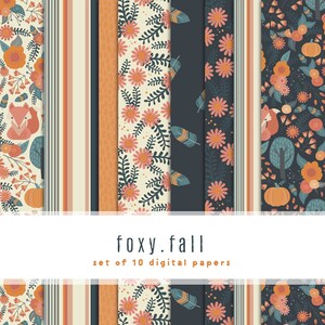 Foxy Fall - Bright - Digital Paper Collection { lot de 10 } en Navy, Pinks, Burnt Sienna & Blues