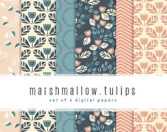 Southwest Scrapbook Paper: Marshmallow Tulips, Set of 6 (Digital Download 12x12 JPGs)