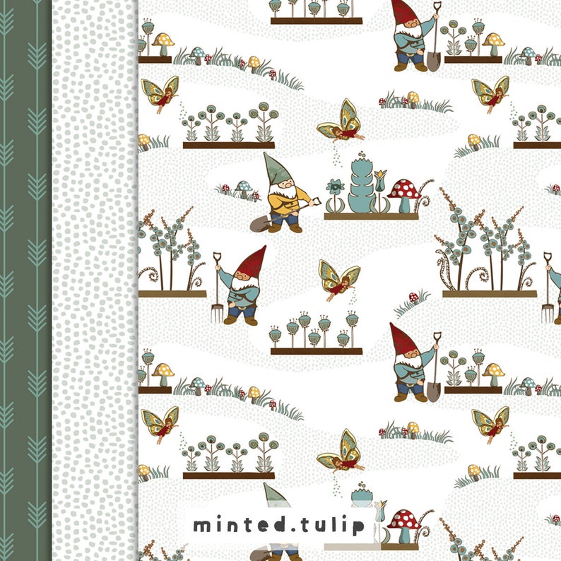 Teal and Khaki and { 12 } Digital Embellishments Gardening Gnomes Digital Scrapbooking Paper Collection { Set of 10 } in Red
