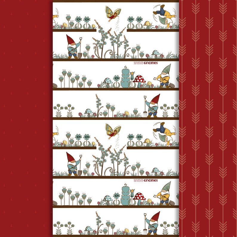 Teal and Khaki and { 12 } Digital Embellishments Gardening Gnomes Digital Scrapbooking Paper Collection { Set of 10 } in Red