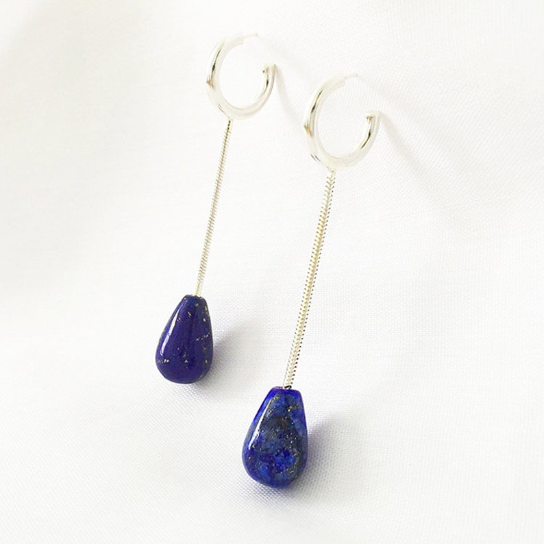 Lapis Teardrop Hoop Earrings image 2