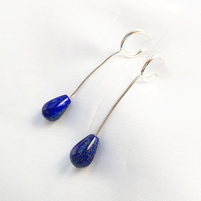 Lapis Teardrop Hoop Earrings image 1