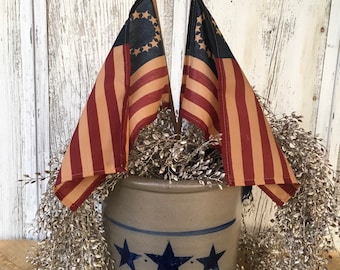 A Pair of Tea Stained Betsy Ross Flags~Americana Betsy Ross Flags~Patriotic Decor~Independence Day Flags~Memorial Day Flags~Primitive Flag