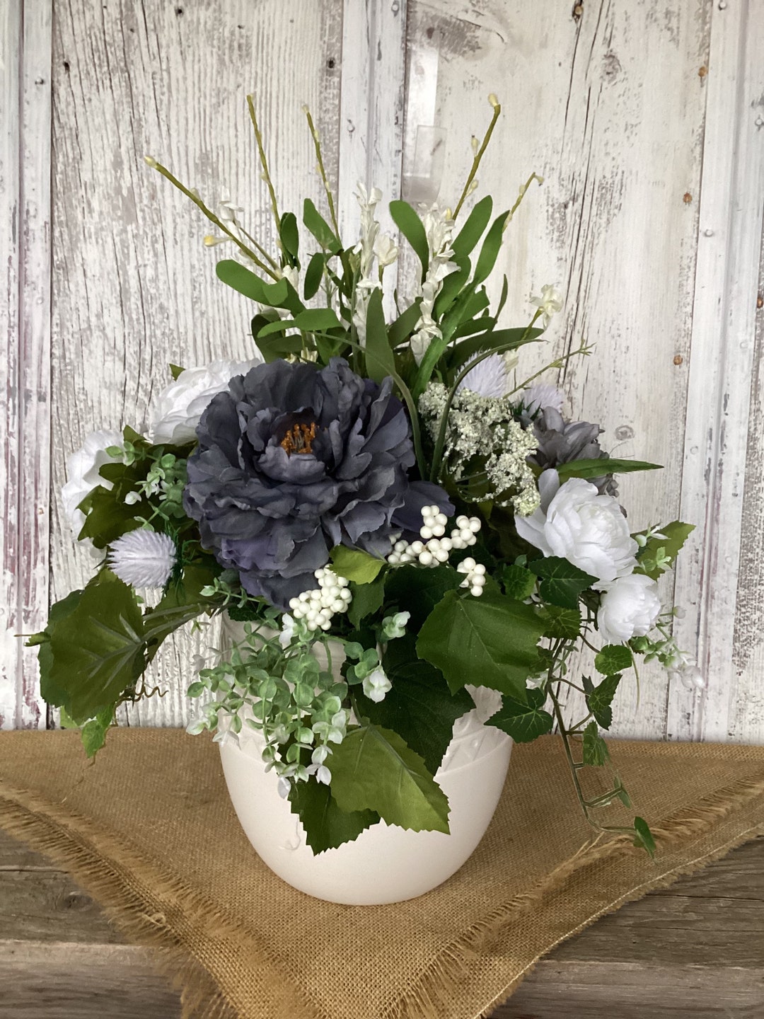 White Pottery Vase With Blue and White Table Arrangementyear Round