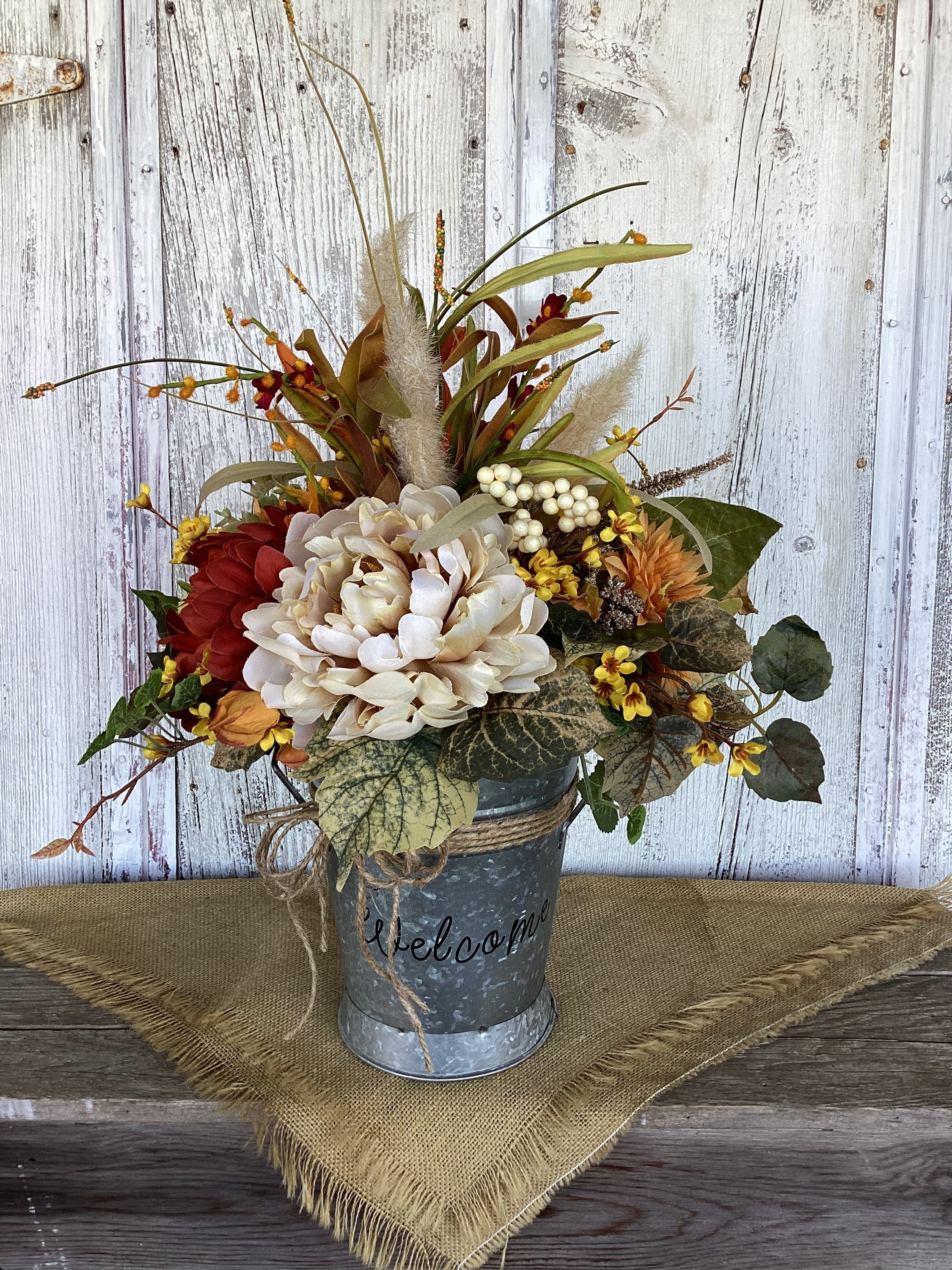 Welcome Tin Earth Toned Floral Arrangement~summer Floral Centerpiece~rustic Autumn  Arrangement~fall Floral Decor~harvest Decor - Etsy, image size:2250x3000