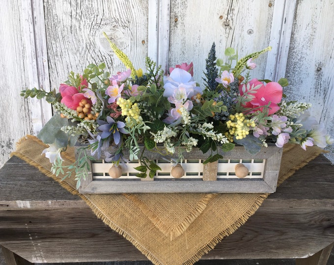 Spring Floral Arrangement in Gray Washed Flower Box Planter-summer Pink ...