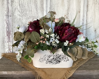 French Love Birds Floral Arrangement, Wine Peonies Centerpiece