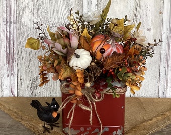Fall Floral and Pumpkin Centerpiece~Autumn Table Arrangement
