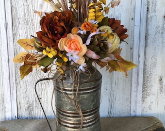 Fall Pumpkin and Floral Arrangement-Autumn Gourd and Floral Centerpiece-Thanksgiving Table Decor-Harvest Arrangement
