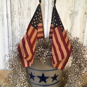 A Pair of Tea Stained American Flags~Patriotic Cotton Flags