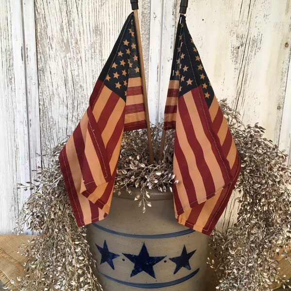 A Pair of Tea Stained American Flags~Americana Flags~Forth of July Flags~Independence Day Flags~Patriotic Decor~Primitive Flags