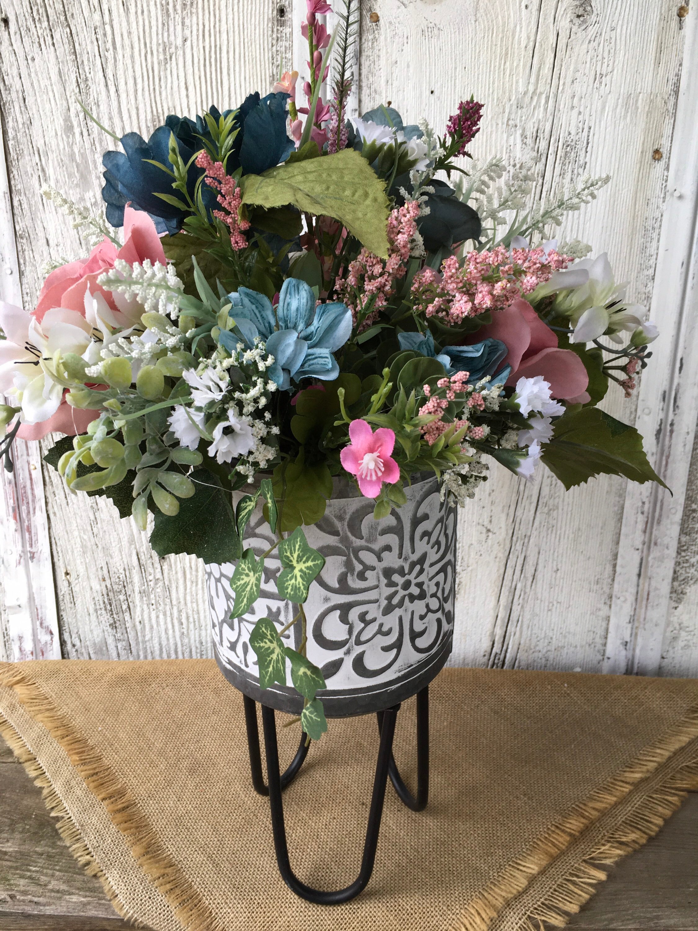 Teal and Pink Floral Arrangement, Shabby Chic Centerpiece - Etsy
