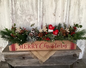 Farmhouse Merry Christmas Planter with Jingle Bells~Rustic Christmas