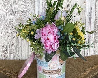 Bunny Tin Easter Floral Arrangement, Spring Centerpiece