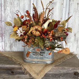 Pumpkin Patch Farms Fall Pumpkin and Floral Arrangement~Autumn Table Centerpiece~Harvest Decor~Thanksgiving Pumpkin Table Arrangement