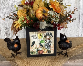 Scarecrow Autumn Pumpkin and Floral Arrangement~Autumn Friends Fall Pumpkin Centerpiece~Harvest Centerpiece-Fall Farmhouse Decor