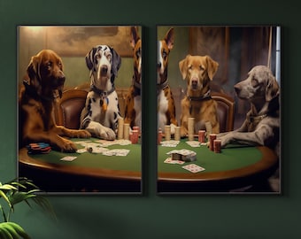 Dogs Playing Poker Game, Set of 2, Poster Prints, Wall Décor