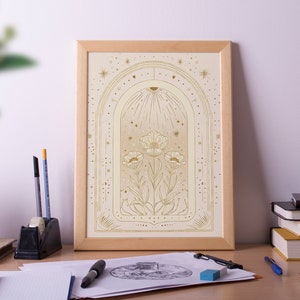 Sun and Flowers Poster Poster, Earthy Spiritual Folk Print