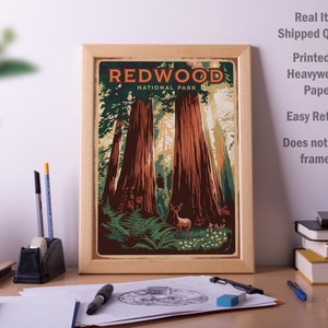 Redwood National Park, Travel Poster, Vintage Retro Style Art Print, Wall Décor